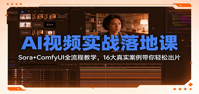 AI视频实战落地课：Sora+ComfyUI全流程教学，16大真实案例带你轻松出片-网创联盟云网创