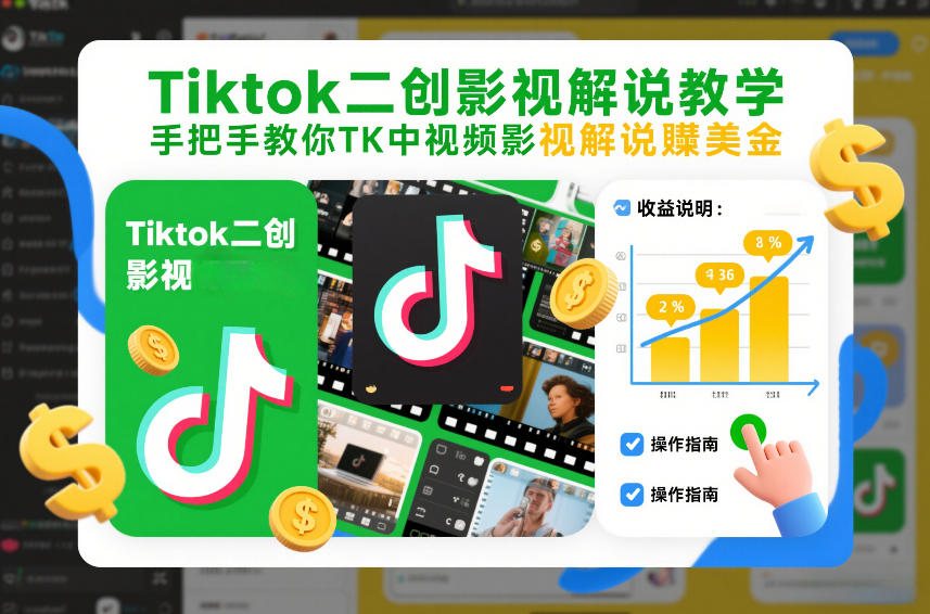 Tiktok二创影视解说教学，手把手教你TK中视频影视解说賺美金(更新26年1月)-网创联盟云网创