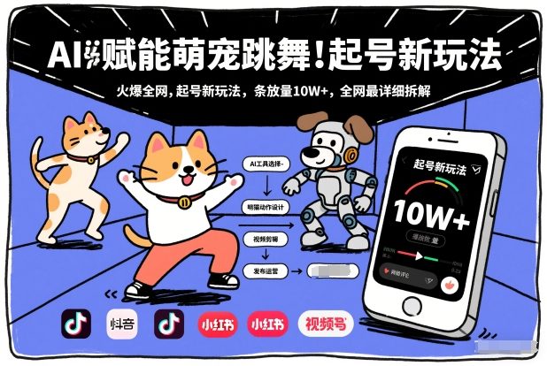 AI赋能萌宠跳舞，火爆全网，起号新玩法，条条播放量10W+，全网最详细拆解-网创联盟云网创