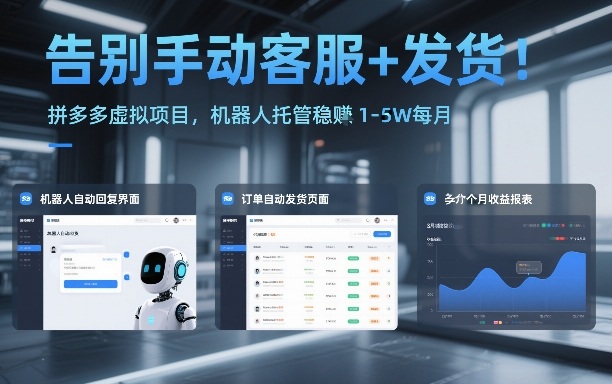 告别手动客服+发货！拼多多虚拟项目，机器人托管稳賺1-5W每月【揭秘】-网创联盟云网创