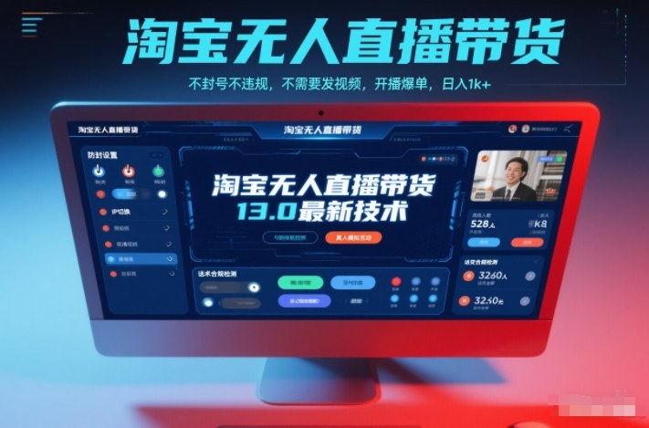 淘宝无人直播带货13.0最新技术，不封号不违规，不需要发视频，开播爆单，日入1k+【揭秘】-网创联盟云网创