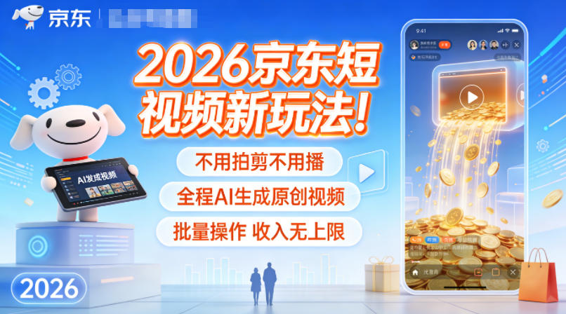 2026京东短视频新玩法！不用拍剪不用播，全程AI生成原创视频，批量操作收入无上限-网创联盟云网创