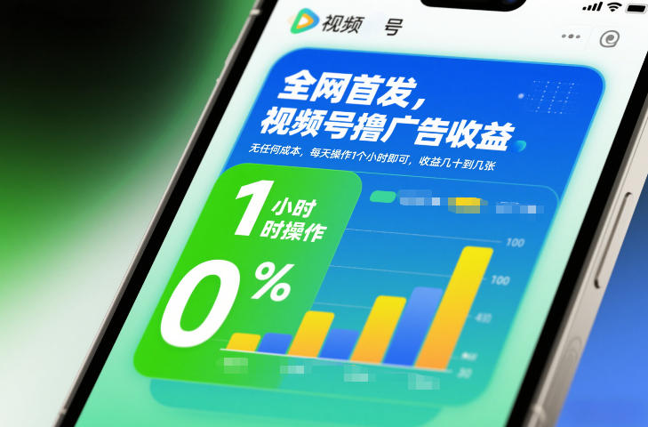 全网首发，视频号撸广告收益，无任何成本，每天操作1个小时即可，收益几十到几张-网创联盟云网创