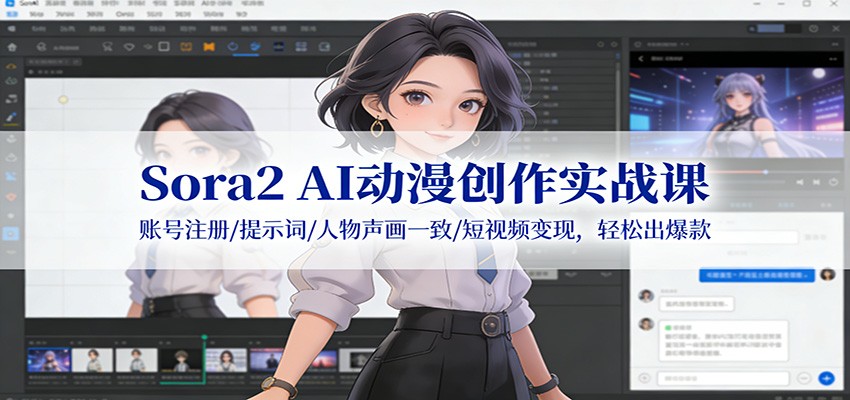 Sora2 AI动漫创作实战课：账号注册/提示词/人物声画一致/短视频变现，轻松出爆款-网创联盟云网创