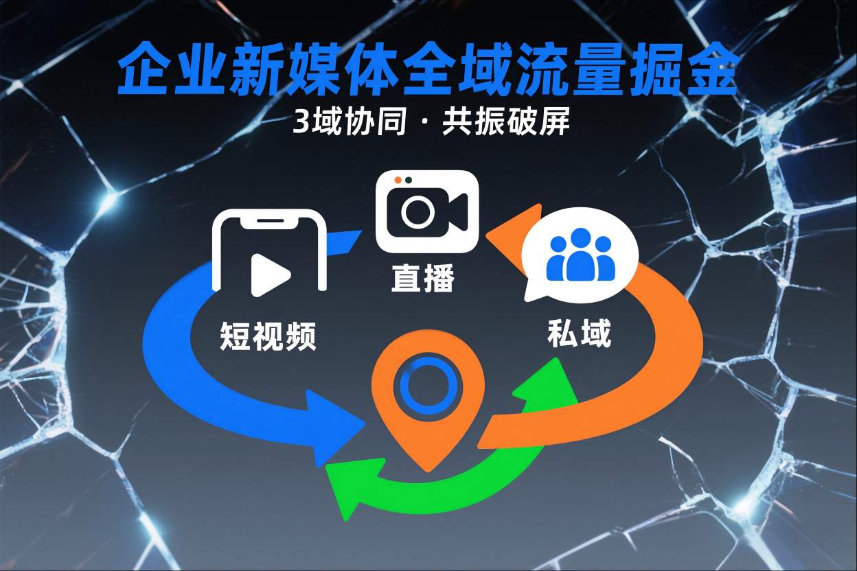 短视频全域商业模式，企业新媒体全域流量掘金，3域协同，共振破屏，短视频-直播-私域-地域-网创联盟云网创