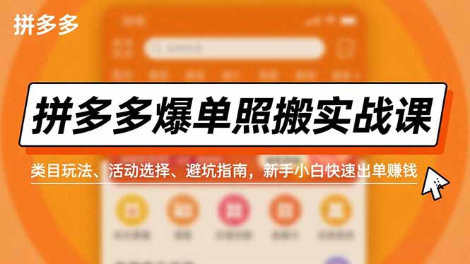 拼多多爆单照搬实战课，类目玩法、活动选择、避坑指南，新手小白快速出单赚钱-网创联盟云网创