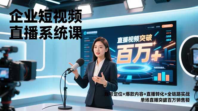 企业短视频直播系统课，账号定位+爆款内容+直播转化+全链路实战，单场直播突破百万销售额-网创联盟云网创