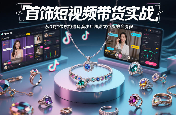 首饰短视频带货实战，从0到1带你跑通抖音小店和图文带货的全流程-网创联盟云网创
