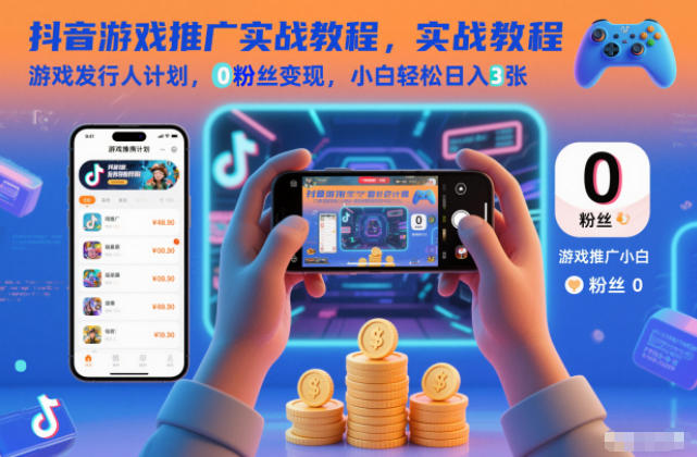 抖音游戏推广实战教程，游戏发行人计划，0粉丝变现，小白轻松日入3张-网创联盟云网创