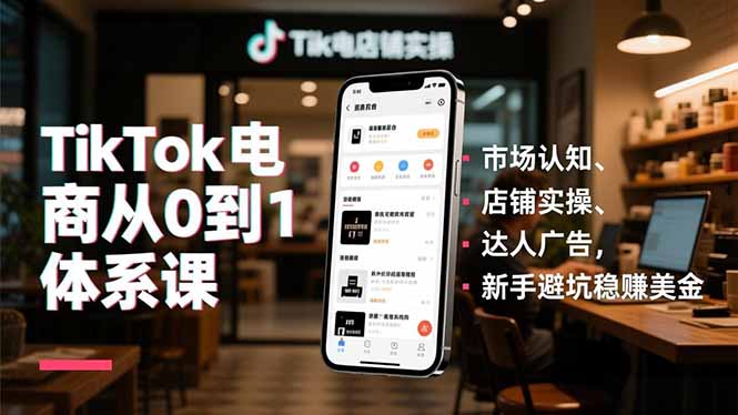 TikTok电商从0到1体系课，市场认知、店铺实操、达人广告，新手避坑稳赚美金-网创联盟云网创