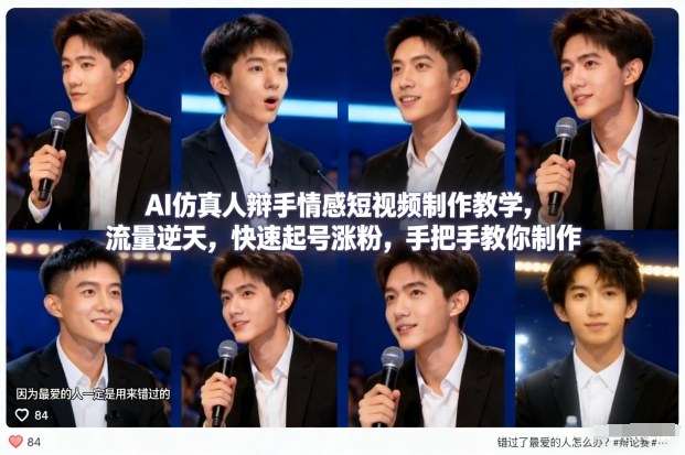 AI仿真人辩手情感短视频制作教学，流量逆天，快速起号涨粉，手把手教你制作-网创联盟云网创