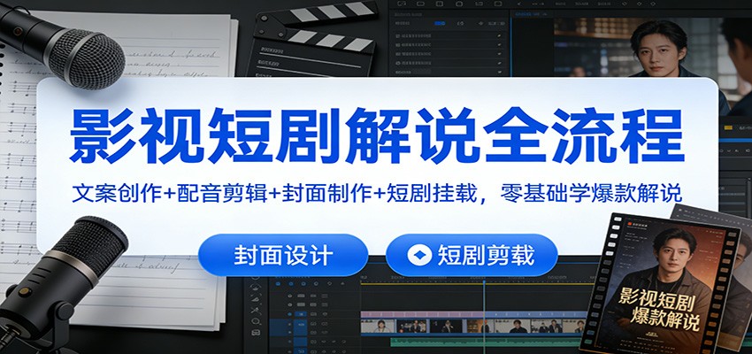 影视短剧解说全流程：文案创作+配音剪辑+封面制作+短剧挂载，零基础学爆款解说-网创联盟云网创