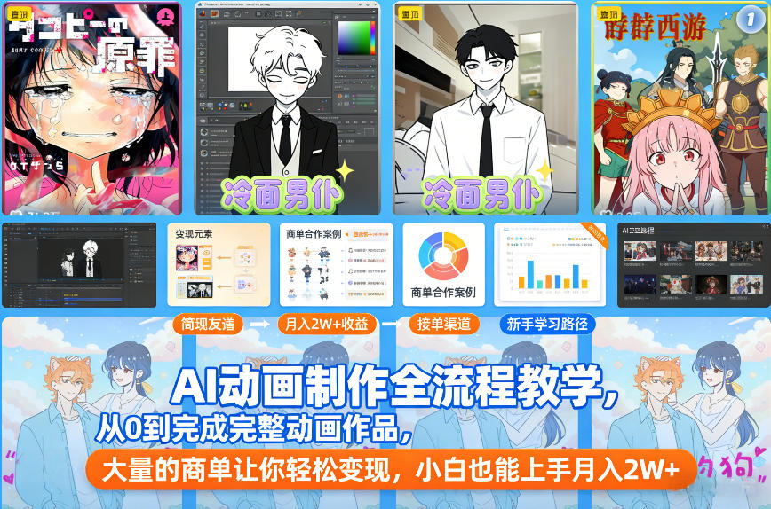 AI动画制作全流程教学，从0到完成完整动画作品，大量的商单让你轻松变现，小白也能上手月入2W+-网创联盟云网创