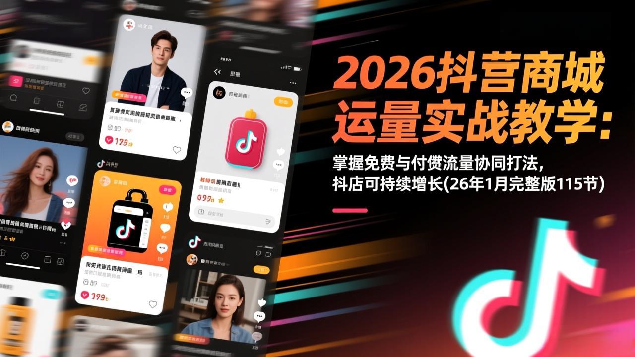 2026抖音商城运营实战教学：掌握免费与付费流量协同打法，抖店可持续增长(26年1月完整版115节-网创联盟云网创