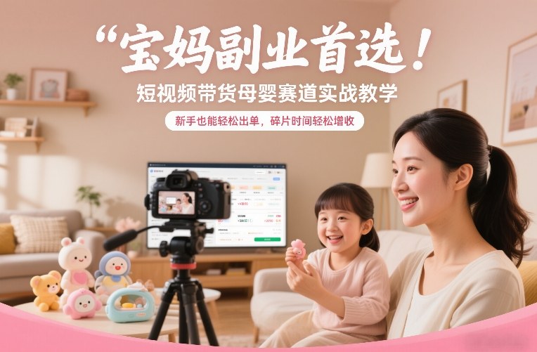 宝妈副业首选！短视频带货母婴赛道实战教学，新手也能轻松出单，碎片时间轻松增收-网创联盟云网创
