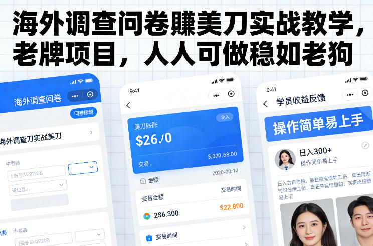 海外调查问卷賺美刀实战教学，老牌项目，人人可做稳如老狗-网创联盟云网创