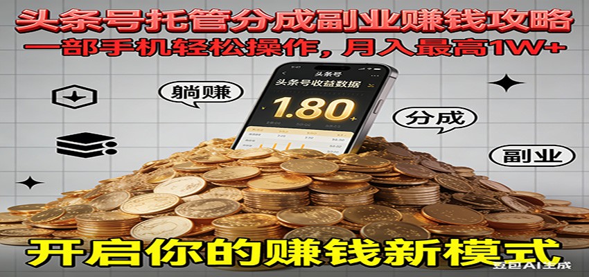 全程托管今日头条，一部手机就可以开干，最高躺赚1W+-网创联盟云网创