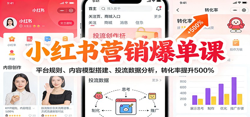 小红书营销爆单课：平台规则、内容模型搭建、投流数据分析，转化率提升500%-网创联盟云网创