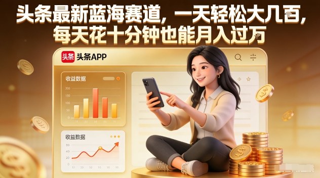 头条最新蓝海赛道，一天轻松大几张，每天花十分钟也能月入过1W【揭秘】-网创联盟云网创