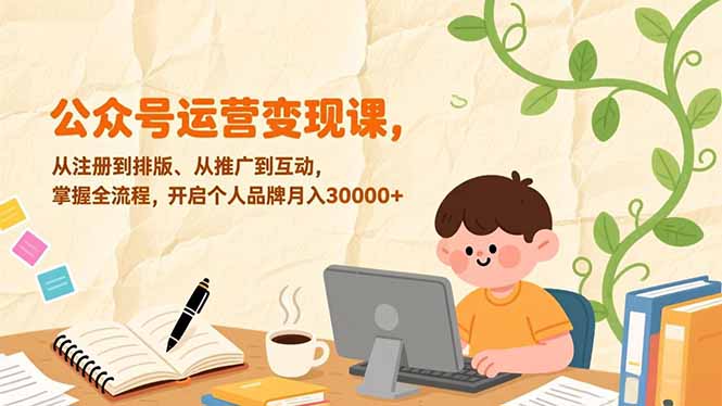 公众号运营变现课，从注册到排版、从推广到互动，掌握全流程，开启个人品牌月入30000+-网创联盟云网创