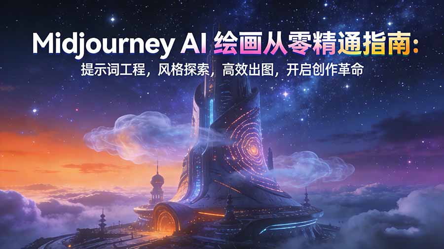 Midjourney AI绘画从零精通指南：提示词工程，风格探索，高效出图，开启创作革命-网创联盟云网创