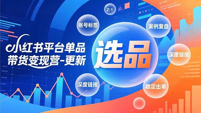 小红书平台单品带货变现营-更新，极致选品、账号标签、案例复盘，深度链接，快速启动稳定出单-网创联盟云网创