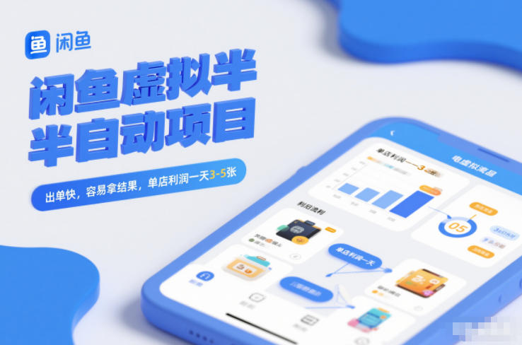 闲鱼虚拟半自动项目，出单快，容易拿结果，单店利润一天3-5张-网创联盟云网创