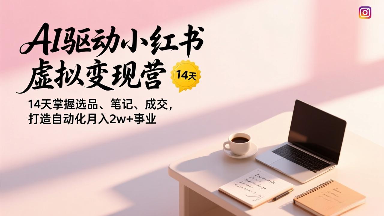 AI驱动小红书虚拟变现营，14天掌握选品、笔记、成交，打造自动化月入2w+事业-网创联盟云网创