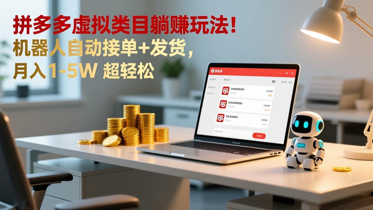 多多虚拟类目躺赚玩法！机器人自动接单+发货，月入 1-5W 超轻松-网创联盟云网创