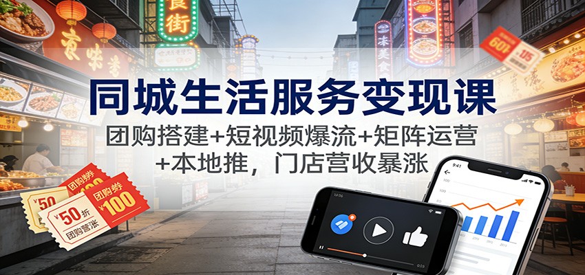 同城生活服务变现课：团购搭建+短视频爆流+矩阵运营+本地推，门店营收暴涨-网创联盟云网创
