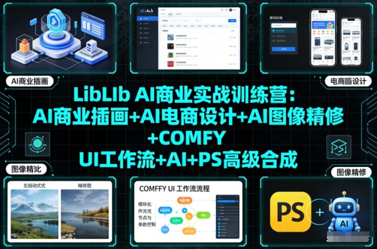 LibLIb AI商业实战训练营：AI商业插画+AI电商设计+AI图像精修+COMFY UI工作流+AI+PS高级合成-网创联盟云网创