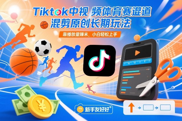 Tiktok中视频体育赛道混剪原创长期玩法，靠播放量賺米，小白轻松上手-网创联盟云网创