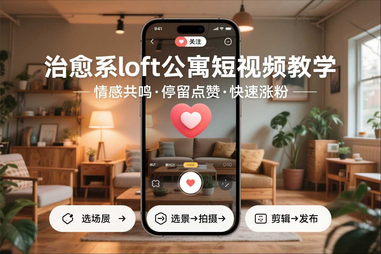 治愈系loft公寓短视频制作教学，情感共鸣引停留点赞关注，快速起号涨粉-网创联盟云网创