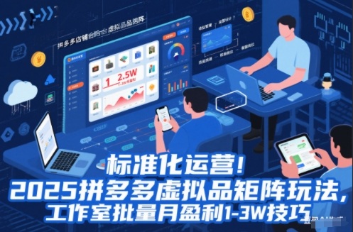 标准化运营！2025拼多多虚拟品矩阵玩法，工作室批量月盈利1-3W技巧【揭秘】-网创联盟云网创