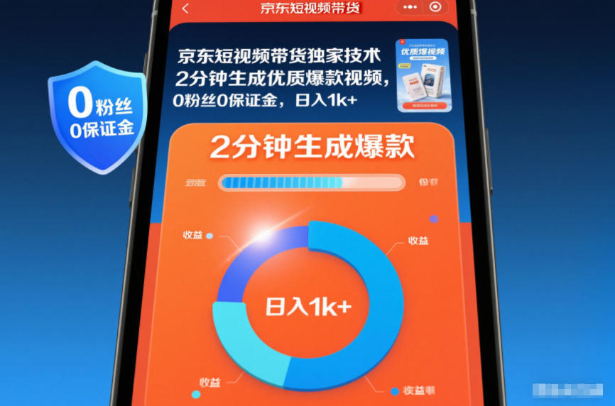 京东短视频带货独家技术，2分钟生成一条优质爆款视频，0粉丝0保证金，日入1k+【揭秘】-网创联盟云网创