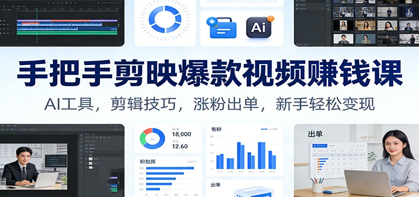 手把手剪映爆款视频赚钱课：AI工具，剪辑技巧，涨粉出单，新手轻松变现-网创联盟云网创