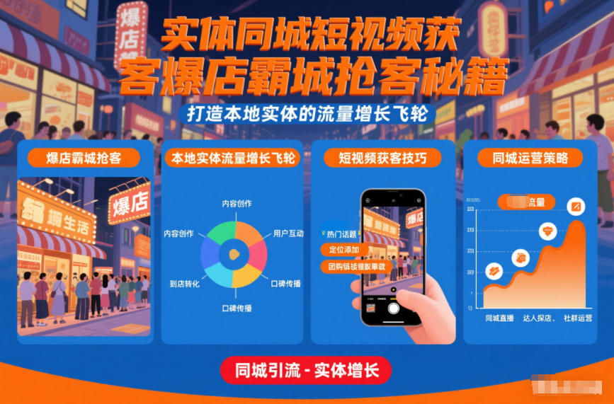 实体同城短视频获客爆店霸城抢客秘籍，打造本地实体的流量增长飞轮-网创联盟云网创