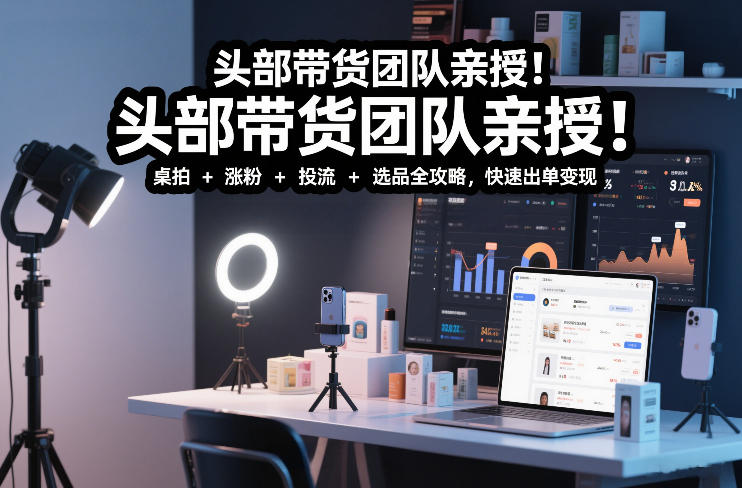 头部带货团队亲授！专业短视频实拍带货课：桌拍+涨粉+投流+选品全攻略，快速出单变现，月入2w+-网创联盟云网创