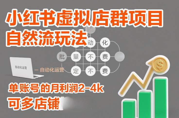 小红书虚拟店群项目，自然流玩法，批量自动化，稳定不费号，单账号的月利润2-4k，可多店矩阵-网创联盟云网创