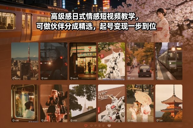 高级感日式情感短视频教学，可做伙伴分成精选，起号变现一步到位-网创联盟云网创