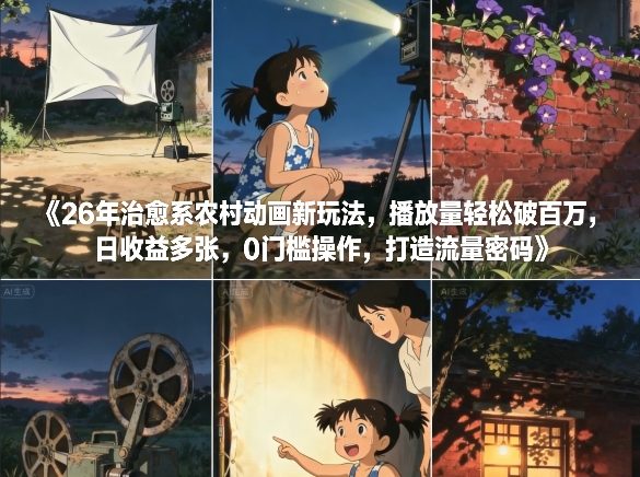26年治愈系农村动画新玩法，播放量轻松破百万，日收益多张，0门槛操作，打造流量密码-网创联盟云网创